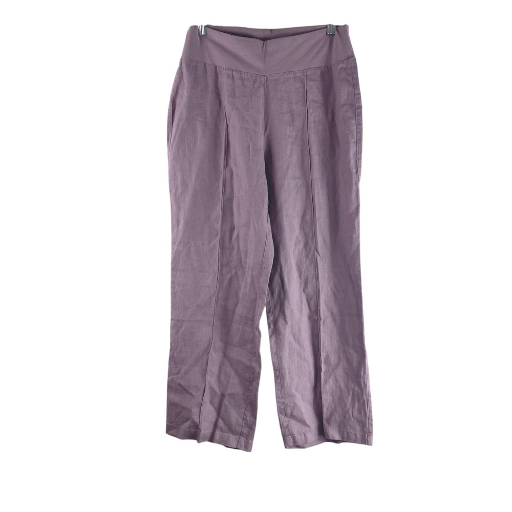 Coldwater Creek Linen Pants‎ 10P Purple Wide Leg Petite Coastal Stretch Waist
